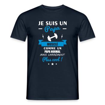 Papa musclé,cadeau muscu,musculation,noël - T-shirt homme - marine - Devant - AI Model Male 178 light (178cm)