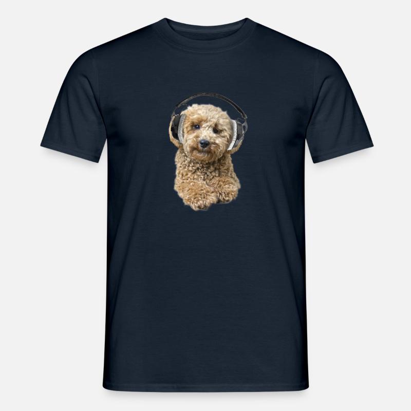 Pudel Pepe mit Kopfhörer - Männer T-Shirt - Navy