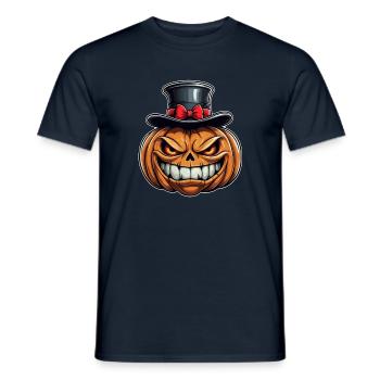 Citrouille d’Halloween souriante drôle avec chapeau haut de forme - T-shirt homme - marine - Devant - AI Model Male 178 light (178cm)