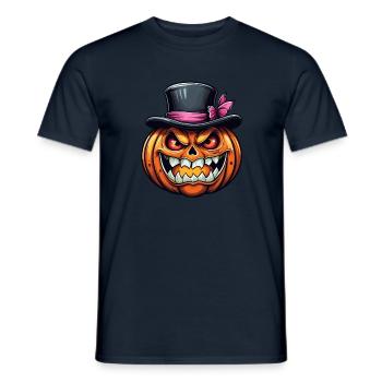 Citrouille d’Halloween souriante drôle avec chapeau haut de forme - T-shirt homme - marine - Devant - AI Model Male 178 light (178cm)