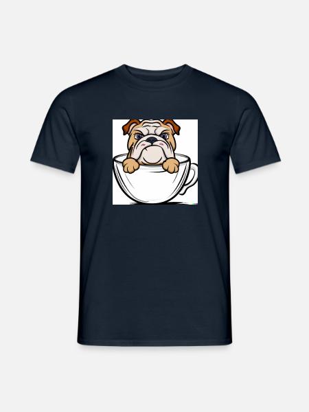 Hund schaut grimmig aus einer Tasse - Männer T-Shirt - Navy