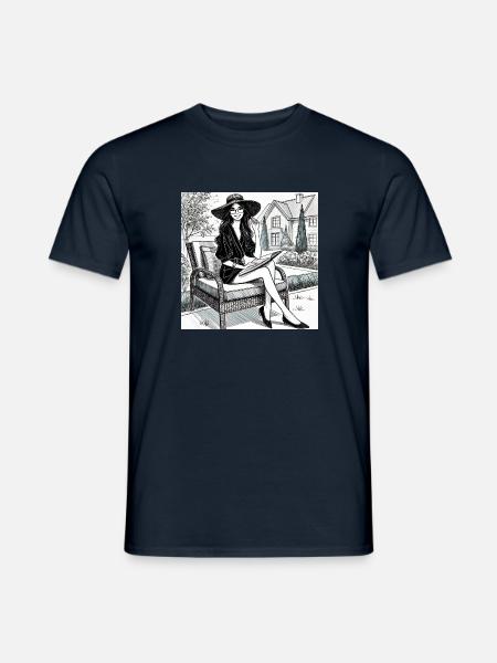 Der Moment der Ruhe einer Frau im Garten - Männer T-Shirt - Navy