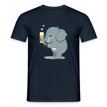 Cute elephant drinks a big glass of beer - Men's T-Shirt - navy - Front - AI Model Male 178 light (178cm)
