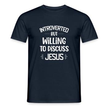 Introverted but willing to discuss jesus gift. - T-shirt homme - marine - Devant - AI Model Male 178 light (178cm)