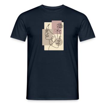 Paar verliebte Menschen einzeiliges Porträt - Männer T-Shirt - Navy - Vorne - AI Model Male 178 light (178cm)
