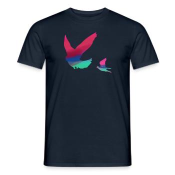 oiseaux, coloré, aquarelle, pigeons, mouches - T-shirt homme - marine - Devant - AI Model Male 178 light (178cm)