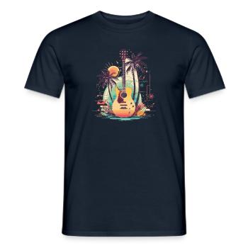 Retro Vintage Gitarre mit palmen Sunset - Männer T-Shirt - Navy - Vorne - AI Model Male 178 light (178cm)