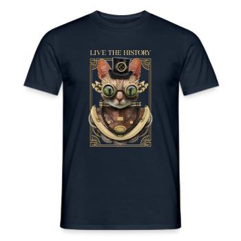 Katze im Steampunk Design - Männer T-Shirt - Navy - Vorne - AI Model Male 178 light (178cm)