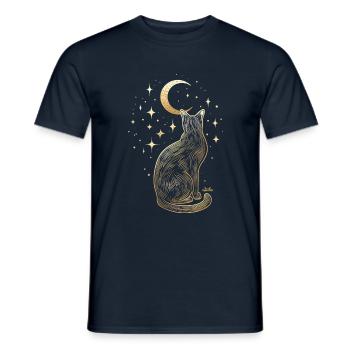 Chat doré sous les étoiles - T-shirt homme - marine - Devant - AI Model Male 178 light (178cm)