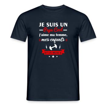 Papa cool j'aime ma femme, mes enfants, muscu - T-shirt homme - marine - Devant - AI Model Male 178 light (178cm)