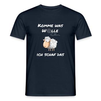 T-shirt amusant avec motif de mouton : 'Come on something wool' - T-shirt homme - marine - Devant - AI Model Male 178 light (178cm)