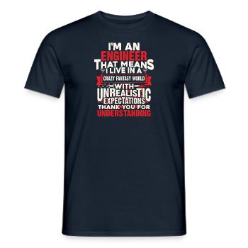 Ingenieur Verrückte Welt Fantasie - Männer T-Shirt - Navy - Vorne - AI Model Male 178 light (178cm)