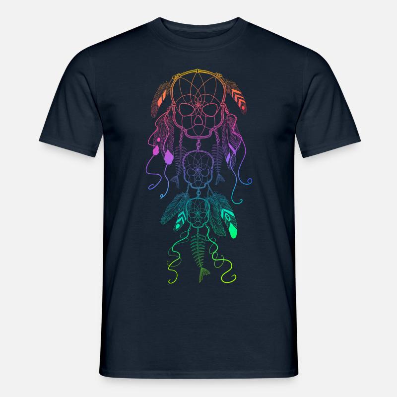 Regenbogen Traumfänger mit Skelettschädeln - Männer T-Shirt - Navy