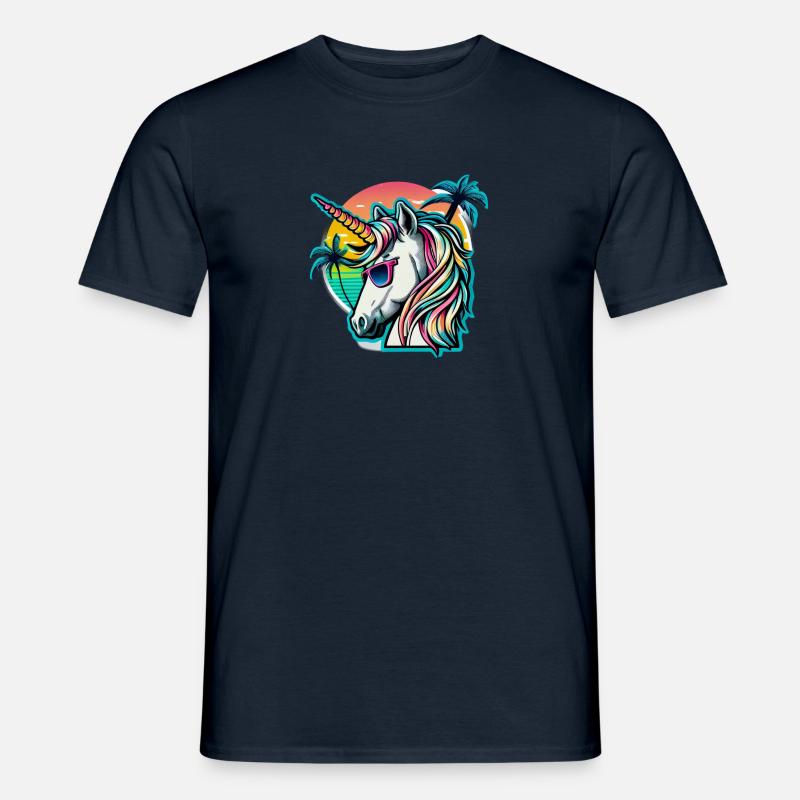 Regenbogen Hipster Einhorn mit Sonnenbrille - Männer T-Shirt - Navy