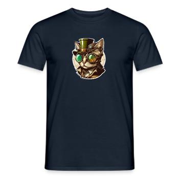 Chat Steampunk avec chapeau et lunettes - T-shirt homme - marine - Devant - AI Model Male 178 light (178cm)