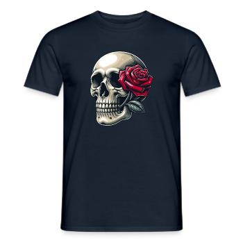 Skull with rose between the teeth - Men's T-Shirt - navy - Front - AI Model Male 178 light (178cm)