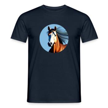 Cheval de sport marron au galop - T-shirt homme - marine - Devant - AI Model Male 178 light (178cm)