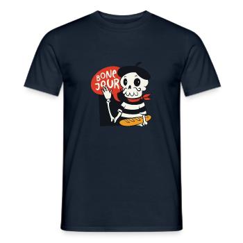 French Skeleton Cartoon With Bone Jour Saying - Men's T-Shirt - navy - Front - AI Model Male 178 light (178cm)