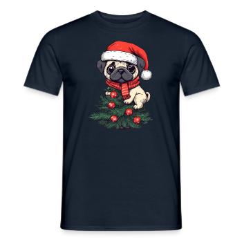 Christmas Pug - Cute Tree Guardian - Men's T-Shirt - navy - Front - AI Model Male 178 light (178cm)