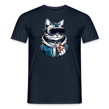 Cat as VR Gamer, Virtual Reality Pizza Game - Men's T-Shirt - navy - Front - AI Model Male 178 light (178cm)