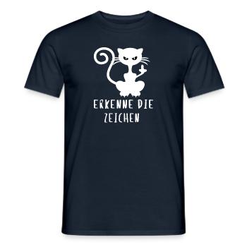 Erkenne die Zeichen - Katzen Design Mittelfinger - Männer T-Shirt - Navy - Vorne - AI Model Male 178 light (178cm)