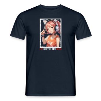 Das Leben ist besser mit MUSIK - Manga Girl - Männer T-Shirt - Navy - Vorne - AI Model Male 178 light (178cm)