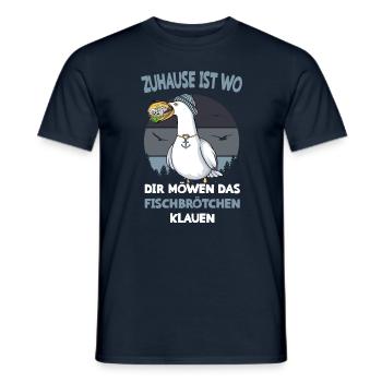 Zuhause ist wo dir Möwen das Fischbrötchen klauen - Männer T-Shirt - Navy - Vorne - AI Model Male 178 light (178cm)