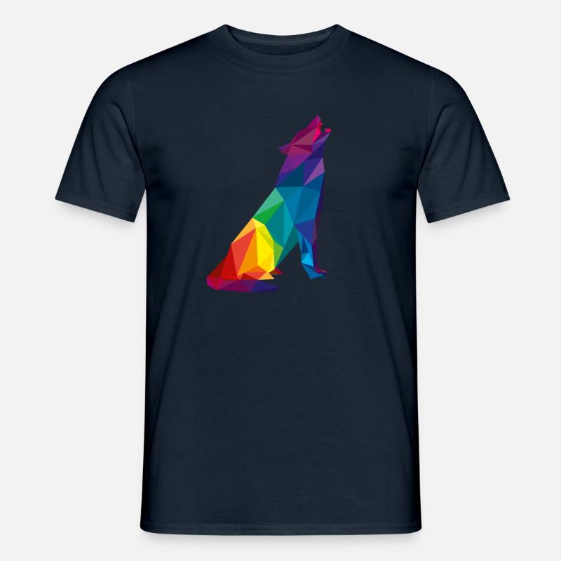 Wolf Polygon LowPoly - bunt - Männer T-Shirt - Navy