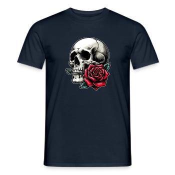 Skull mit Rose zwischen den Zähnen - Männer T-Shirt - Navy - Vorne - AI Model Male 178 light (178cm)