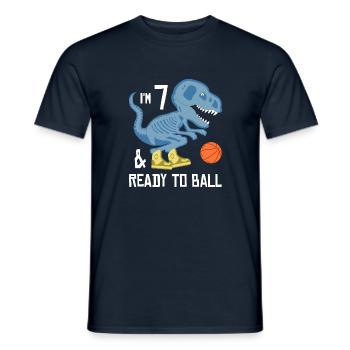 Birthday 7 years old dinosaur with basketball - Men's T-Shirt - navy - Front - AI Model Male 178 light (178cm)