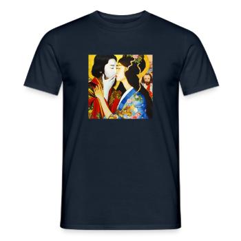 Guanyin and Jesus in "The Kiss" II - Männer T-Shirt - Navy - Vorne - AI Model Male 178 light (178cm)