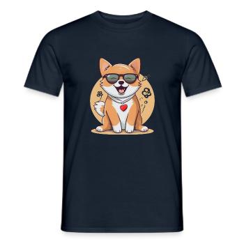 Shiba Inu with sunglasses and heart chain - Men's T-Shirt - navy - Front - AI Model Male 178 light (178cm)