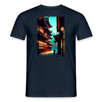Japanese Village ,Art Anime Manga Aesthetics - Men's T-Shirt - navy - Front - AI Model Male 178 light (178cm)