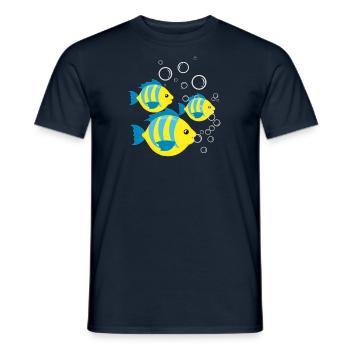 poissons turquoise et jaune avec des bulles - T-shirt homme - marine - Devant - AI Model Male 178 light (178cm)