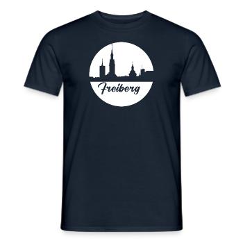 blanc, skyline, cercle, papier découpé,Freiberg - T-shirt homme - marine - Devant - AI Model Male 178 light (178cm)