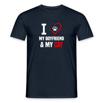 J’aime mon petit ami et mon chat - T-shirt homme - marine - Devant - AI Model Male 178 light (178cm)