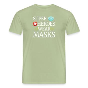 Super Heroes Wear Masks - Men's T-Shirt - sage - Front - AI Model Male 178 light (178cm)