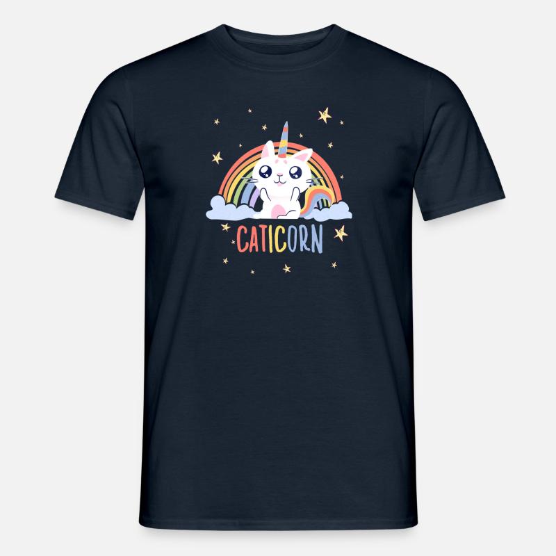 Süßes Caticorn Katze Einhorn Regenbogen Katzen - Männer T-Shirt - Navy