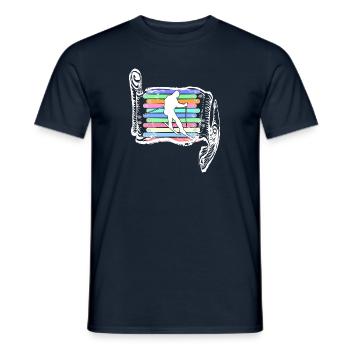 Skifahrer aufgerolltes Design mit Skiern - Männer T-Shirt - Navy - Vorne - AI Model Male 178 light (178cm)
