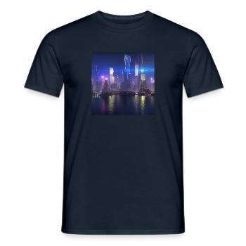 Retrowave Synthwave 80s Future city Design - Männer T-Shirt - Navy - Vorne - AI Model Male 178 light (178cm)