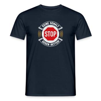 STOP - Keine Gewalt gegen Retter - (Feuerwehr uvm) - Männer T-Shirt - Navy - Vorne - AI Model Male 178 light (178cm)