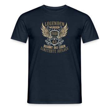 Geschenk zum 43. Geburtstag 1980 Legende Herren - Männer T-Shirt - Navy - Vorne - AI Model Male 178 light (178cm)