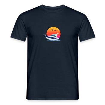 Funny Cool Speed Boats Sunset Graphic Humor Tees - Men's T-Shirt - navy - Front - AI Model Male 178 light (178cm)