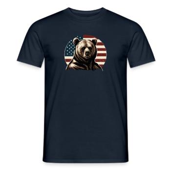 Portrait rond d’un ours devant un drapeau américain - T-shirt homme - marine - Devant - AI Model Male 178 light (178cm)