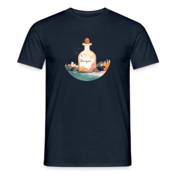 Perfume bottle "Unique" in a beautiful landscape - Men's T-Shirt - navy - Front - AI Model Male 178 light (178cm)