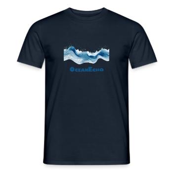 Wellenmotiv im Linienstil - OceanEcho - Männer T-Shirt - Navy - Vorne - AI Model Male 178 light (178cm)