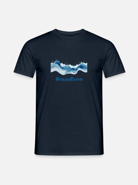 Line Style Wave Motif - OceanEcho - Men's T-Shirt - navy