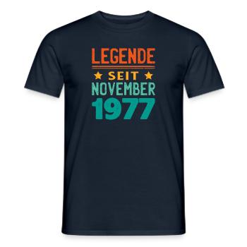 November 1977 Legende seit 46 Jahren Mann Frau - Männer T-Shirt - Navy - Vorne - AI Model Male 178 light (178cm)