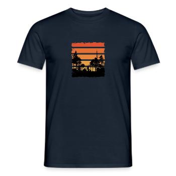 Coucher de soleil rétro et arbres - T-shirt homme - marine - Devant - AI Model Male 178 light (178cm)