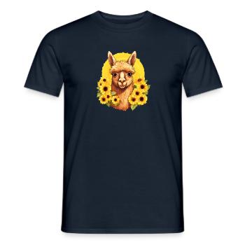 Alpaka mit Sonnenblumen - Männer T-Shirt - Navy - Vorne - AI Model Male 178 light (178cm)